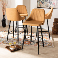 Baxton Studio BA-5-Tan/Black-BS Walter Mid-Century Contemporary Tan Faux Leather Upholstered and Black Metal 4-Piece Bar Stool Set